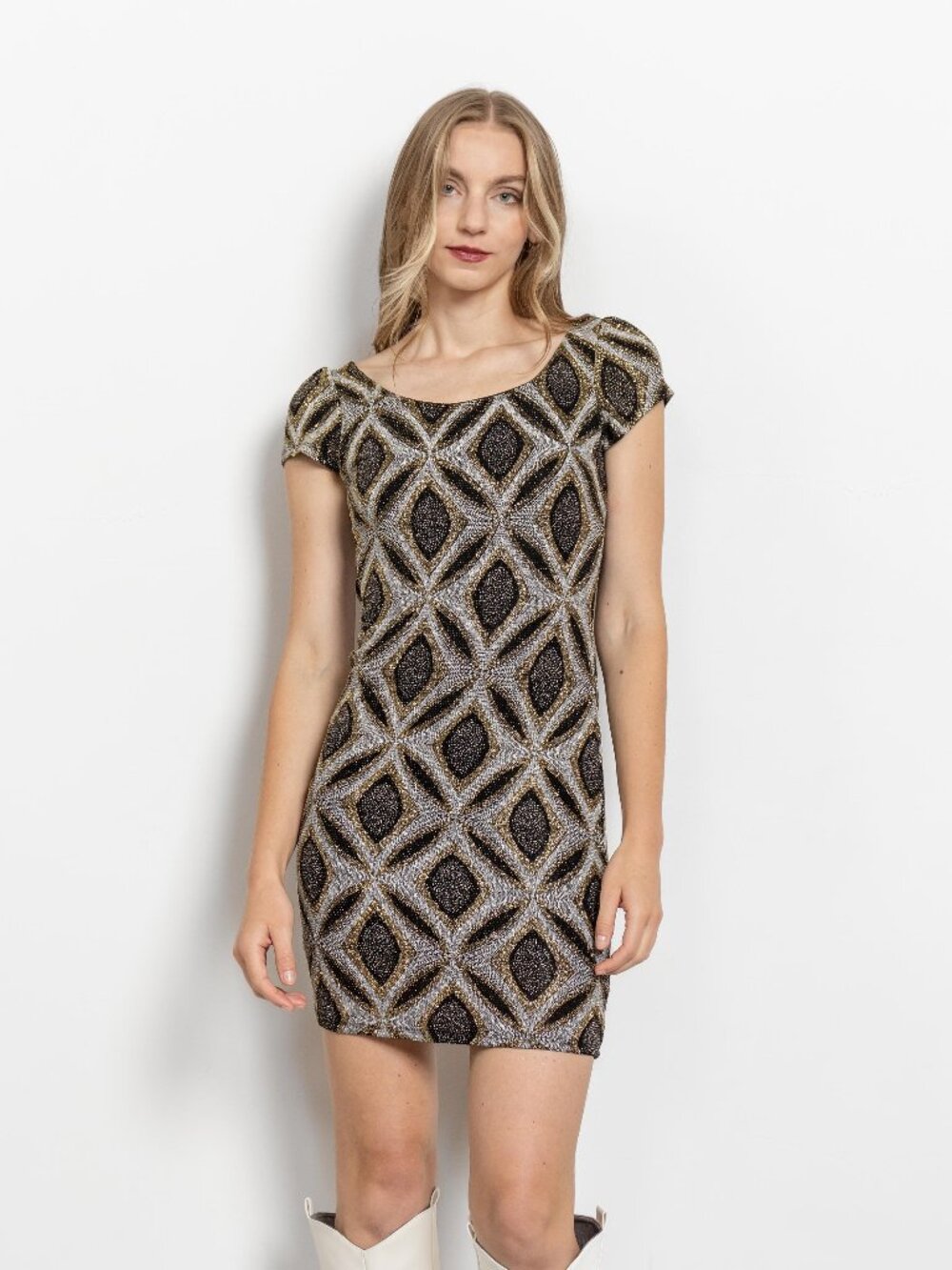 GLITTER SPARKLY HOLIDAY Party Dress Vintage Bodycon Diamond Argyle Small